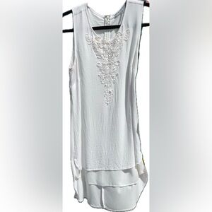 White Long Tank Top Blouse with Embroidery